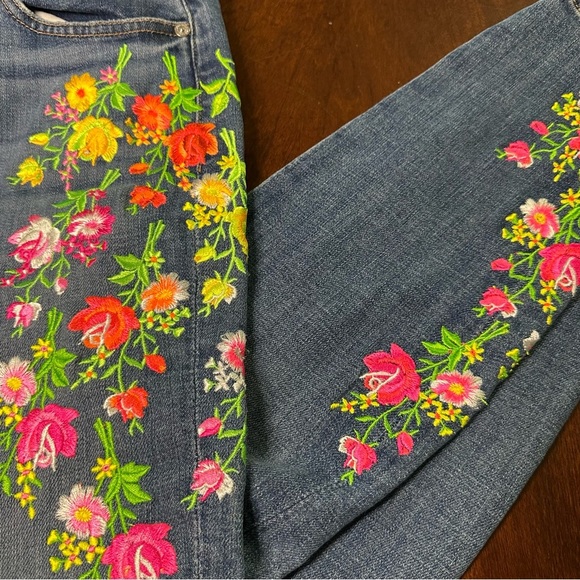 7 For All Mankind Floral Embroidered Skinny Jeans 27 High Waist Y2K - Picture 4 of 12